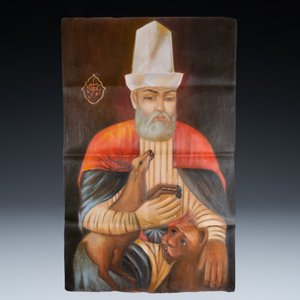 Persian school: Haji Bektash Veli with a deer and a lion, oil on canvas, 20th C. — 照片 2