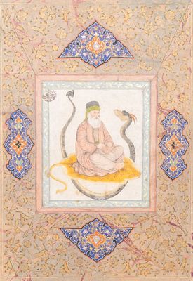 Persian school miniature: 'Haji Bektash Veli', gouache heightened with gold on paper, 19th C.
