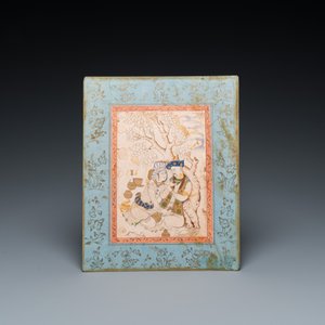 Persian school, miniature: 'Loving couple leaning against a tree' — 照片 2