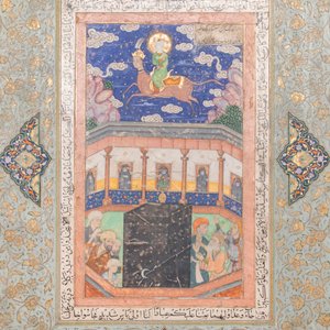 Persian school miniature: 'Prophet Muhammad riding his steed Buraq', gouache heightened with gold on paper, 19th C. — 照片 1