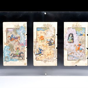 Persian school: three miniature paintings with hunting scenes, ink and colour on paper, 19th C. — photo 1