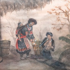 Pham Minh Duc (Vietnam, 20e eeuw): Vier diverse landschappen met figuren, inkt en kleur op papier — foto 10