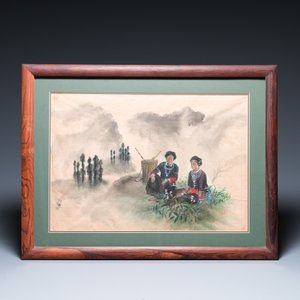 Pham Minh Duc (Vietnam, 20ème): Quatre paysages aux personnages divers, encre et couleurs sur papier — photo 13
