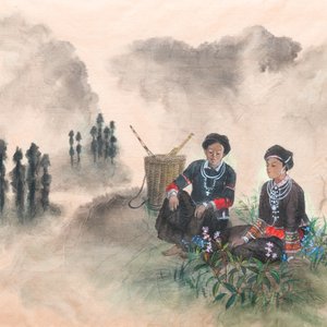 Pham Minh Duc (Vietnam, 20ème): Quatre paysages aux personnages divers, encre et couleurs sur papier — photo 14
