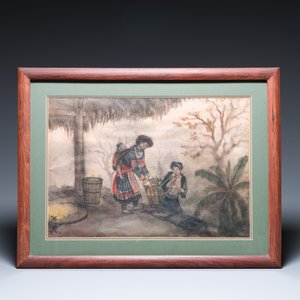Pham Minh Duc (Vietnam, 20ème): Quatre paysages aux personnages divers, encre et couleurs sur papier — photo 9