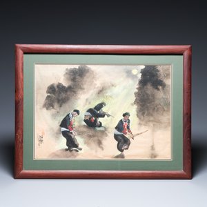 Pham Minh Duc (Vietnam, 20th C.): Four various landscapes with figures, ink and colour on paper — 照片 15