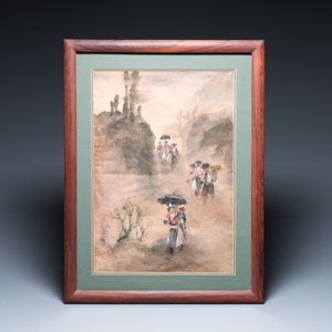 Pham Minh Duc (Vietnam, 20th C.): Four various landscapes with figures, ink and colour on paper — 照片 6