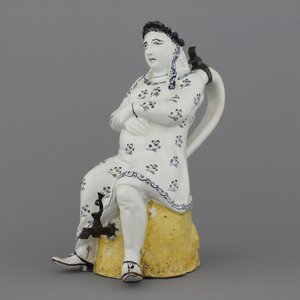 Pichet impressionant "Jacqueline" en faïence de Bruxelles, monture en étain, 18e — photo 1
