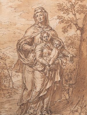 Pieter (Peter) van Lint (Antwerp, 1609-1690): 'Saint Anne Trinity', pen and brown ink on paper