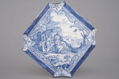 Plaquette rare en Delft, bleu et blanc, décor biblique, Amsterdam