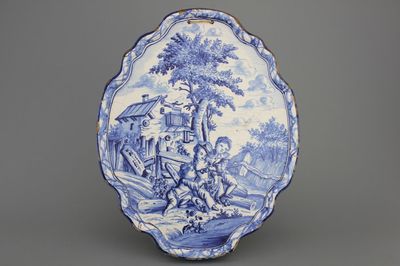 Plaquette romantique en Delft bleu et blanc, Makkum, 19e
