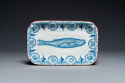 Plat à hareng en faïence de Delft en bleu et blanc, 18ème