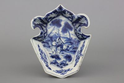 Plat de condiment rare et fin en faïence de Delft, bleu et blanc, env. 1720