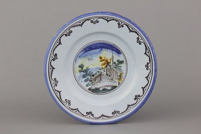 Plat fin polychrome avec paysage, Savona, 18e