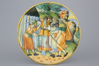 Plat majolique "Istoriato" décor de l'Exode, Urbino, 16e
