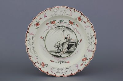 Plat orangiste anglais "creamware", peint en Hollande, Leeds, 18e