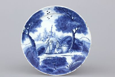 Plat très fin en faïence de Delft, bleu et blanc, 18e