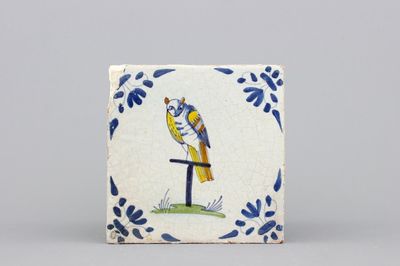 Polychrome Delftse tegel met een uil, 17e eeuw