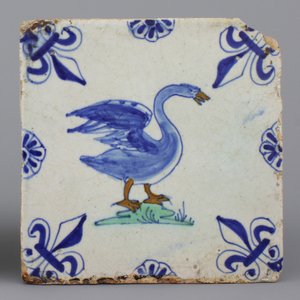 Polychrome Delftse tegel met zwaan, 17e eeuw — foto 1