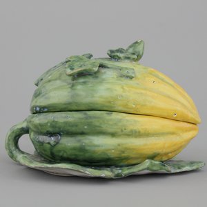 Polychrome Delftse terrine met deksel in de vorm van een meloen, 18e eeuw — foto 1