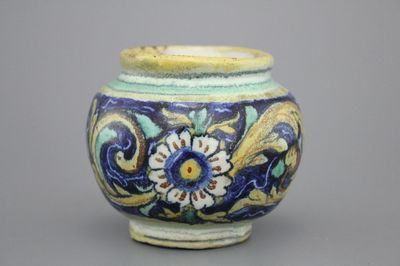 Pot à onguent en majolique italienne, Sicile, 17e