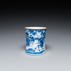Pot à pinceaux en porcelaine de Chine en bleu et blanc, marque de Kangxi, 19ème — photo 1