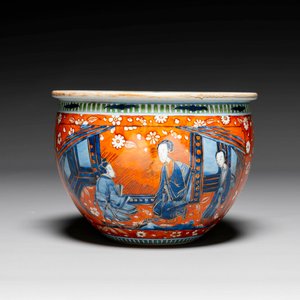 Pot à rouleaux en porcelaine de Chine en bleu et blanc surdécoré en Angleterre, Kangxi — photo 1