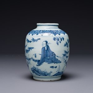 Pot en porcelaine de Chine en bleu et blanc à décor de sage, Ming — photo 1
