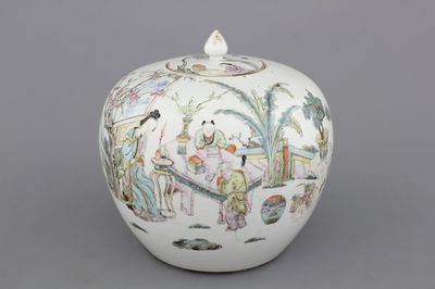 Pot fin à gingembre couvert en porcelaine de Chine, signé Qianjiangcai, 19e-20e
