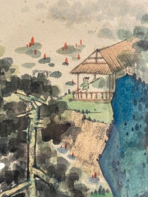 Pu Xinyu 溥心畬 (1896-1963): 'Cat and rabbit' and Wu Xizeng 吳熙曾 (1904-1972): 'Landscape', ink and colour on paper — 照片 4