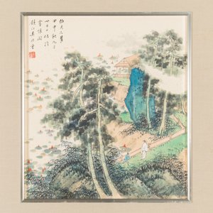 Pu Xinyu 溥心畲 (1896-1963): 'Chat et lapin' et Wu Xizeng 吳熙曾 (1904-1972): 'Paysage', encre et couleur sur papier — photo 2
