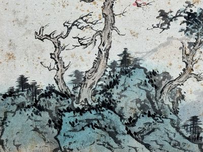 Pu Xinyu 溥心畬 (1896-1963): 'Mountainous landscape', ink and colour on paper — foto 3