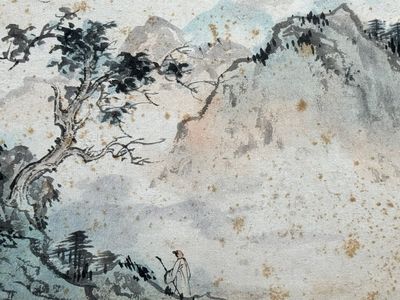 Pu Xinyu 溥心畬 (1896-1963): 'Mountainous landscape', ink and colour on paper — foto 4