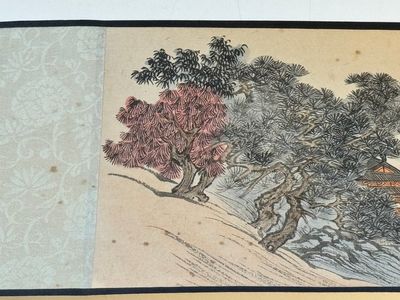 Pu Xinyu 溥心畬 (1896-1963): 'Temple in the mountains', ink and colour on paper, with 'Hongmu' wooden box — photo 23