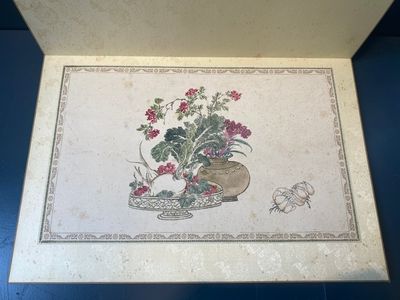 Pu Yi 溥儀 (1906-1967): 'Calligraphie' et Wan Rong 婉容 (1904-1946): 'Nature morte', encre et couleur sur papier — photo 12