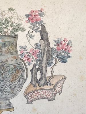 Pu Yi 溥儀 (1906-1967): 'Calligraphie' et Wan Rong 婉容 (1904-1946): 'Nature morte', encre et couleur sur papier — photo 19
