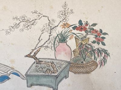 Pu Yi 溥儀 (1906-1967): 'Calligraphie' et Wan Rong 婉容 (1904-1946): 'Nature morte', encre et couleur sur papier — photo 25