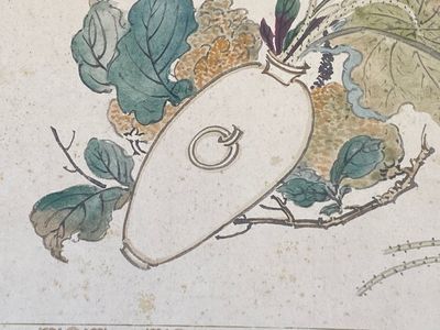 Pu Yi 溥儀 (1906-1967): 'Calligraphie' et Wan Rong 婉容 (1904-1946): 'Nature morte', encre et couleur sur papier — photo 9