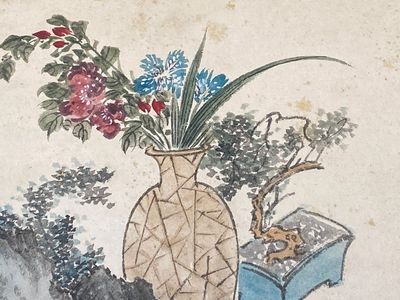 Pu Yi 溥儀 (1906-1967): 'Calligraphy' and Wan Rong 婉容 (1904-1946): 'Still life', ink and colour on paper — 照片 32