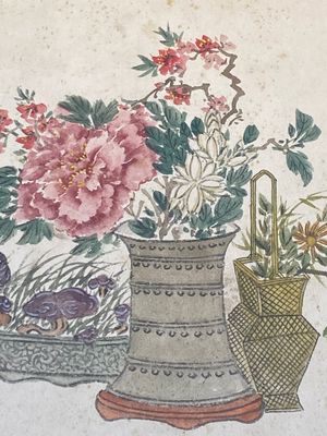 Pu Yi 溥儀 (1906-1967): 'Calligraphy' and Wan Rong 婉容 (1904-1946): 'Still life', ink and colour on paper — 照片 35
