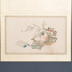 Pu Yi 溥儀 (1906-1967): 'Calligraphy' and Wan Rong 婉容 (1904-1946): 'Still life', ink and colour on paper — 照片 7
