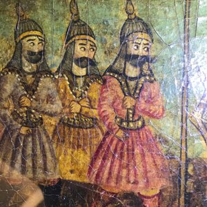 Qajar school: A triptych of a princely parade, oil on panel, Iran, 19th C. — 照片 30