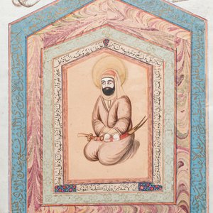 Qajar school, miniature: 'Imam Ali', surrounded by calligraphy — 照片 1
