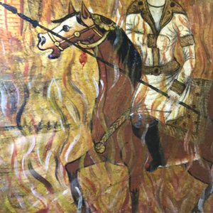 Qajar school: Triptiek met voorstelling van een prinselijke optocht, olie op paneel, Iran, 19e eeuw — foto 22