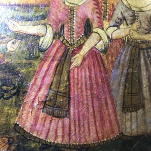 Qajar school: Triptiek met voorstelling van een prinselijke optocht, olie op paneel, Iran, 19e eeuw — foto 10