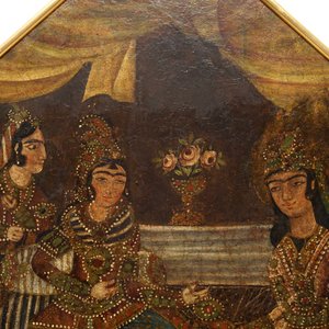 Qajar school: Zulaikha's dienstmeiden verminken zich bij het zien van Yusuf, olie op doek, Iran, 19e eeuw — foto 2