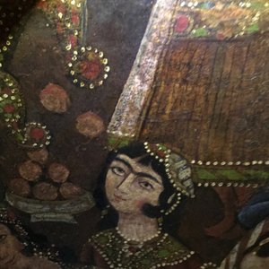 Qajar school: Zulaikha's servants cutting their hands as Yusuf appears, oil on canvas, Iran, 19th C. — photo 34