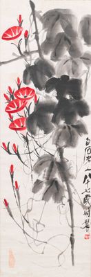 Qi Baishi (1864 - 1957), encre et couleurs sur papier, monté en rouleau: 'Belles-de-jour'