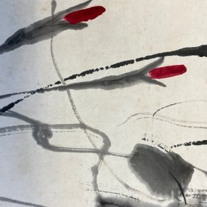 Qi Baishi (1864 - 1957), inkt en kleur op papier, als scroll gemonteerd: 'Klimmende winde' — foto 20