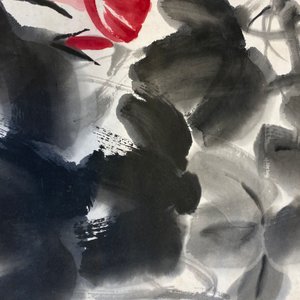 Qi Baishi (1864 - 1957), inkt en kleur op papier, als scroll gemonteerd: 'Klimmende winde' — foto 29